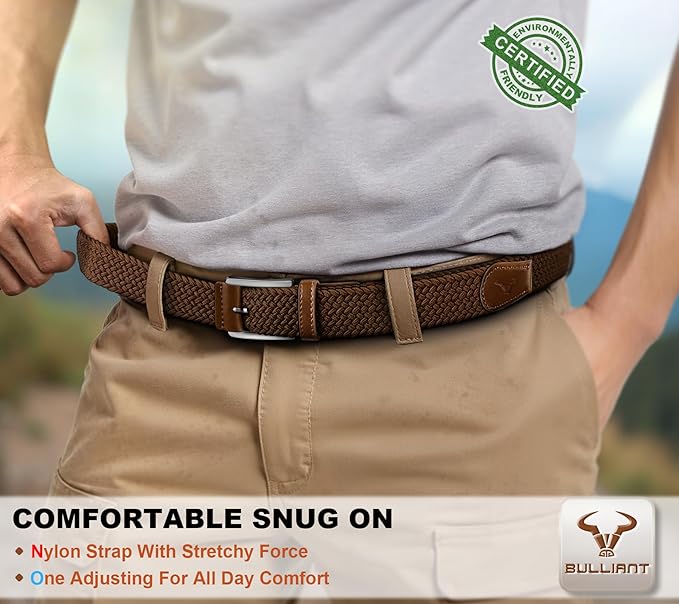 BULLIANT Belt for Men 2Pack,Mens Gift Stretch Braided Web Belt Elastic for Casual Golf Jeans,1 3/8"