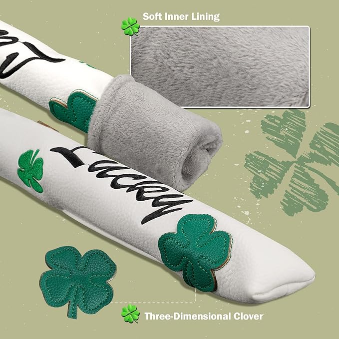 Craftsman Golf Green Lucky Clover Driver Wood Hybrid Headcover Blade Mallet Putter Cover for Scotty Cameron Taylormade Odyssey Also for Custom Version with Your Name Stitched