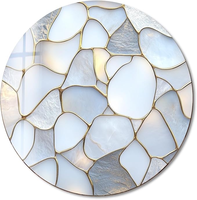 My Photostation.com 15.8'' Diameter White Stone Mosaic Round Glass Wall Art - Image 8
