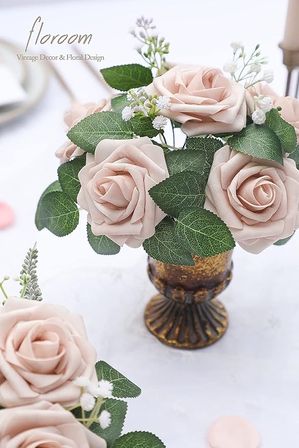 Floroom Artificial Flowers 25pcs Real Looking Nude Foam Fake Roses - Image 3