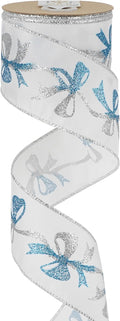 MEEDEE Blue & Silver Christmas Ribbon, 2.5 Inch Wired Satin Ribbon by MEEDEE