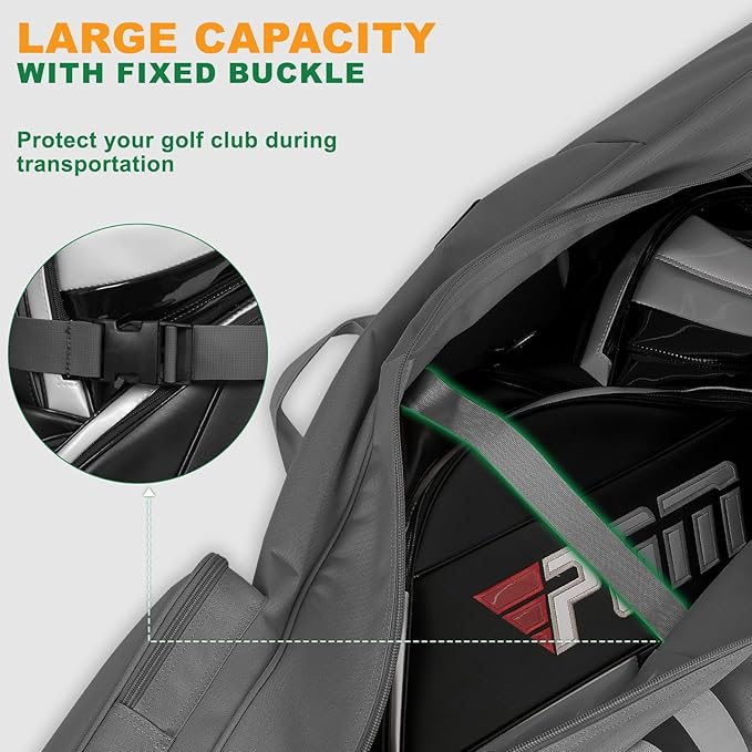 DAREKUKU Golf Travel Bags for Airlines with Adjustable Support Rod and Detachable Shoulder Straps, Hard case Top Soft Foldable Golf Club Travel Covers