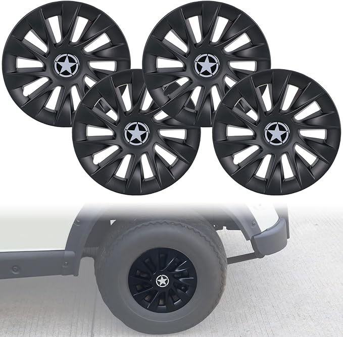 8 Inch Golf Cart Hub Caps Wheel Covers for EZGO Club Car Yamaha Accessories, Snap-On Plastic Hubcaps Set of 4, Silver Chrome Finish for Most 8" Wheels (Matte Black)