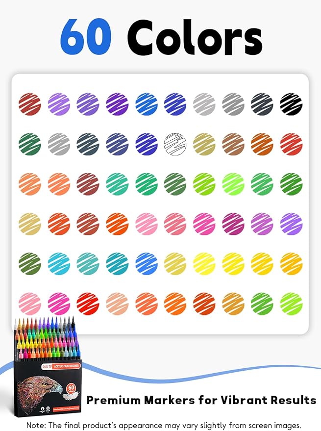60 Colors Acrylic Paint Markers, Dual Tip Acrylic Paint Pens - Image 4