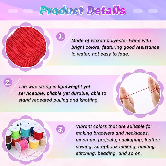 Cridoz 20 Rolls Wax String for Bracelet Making, Waxed Thread Bracelet Cord - Image 6