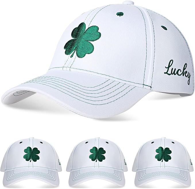 Tigeen 4 Pcs St Patricks Day Clover Caps Shamrock Hat Ireland Irish 4 Leaf St. Patrick's Day Hat Gift Men Women Baseball Cap