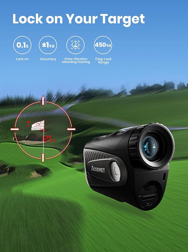 ACEGMET PFS5 Golf Rangefinder with Slope & Coach Mode, 1300 Yards Laser Range Finder, 7X Mag Dual Display, 0.1s Flag Lock with Vibration, Magnetic, ±1 Yard Accuracy, Hybrid Charging for Golfers