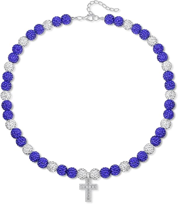 QINJIEJIE Baseball Necklace for Men Glitter Bling Rhinestone Beaded Collection Necklace for Women 16/18in Inspired Sports Jewelry Baseball Chain Cool Gifts for Baseball Players Team Lovers