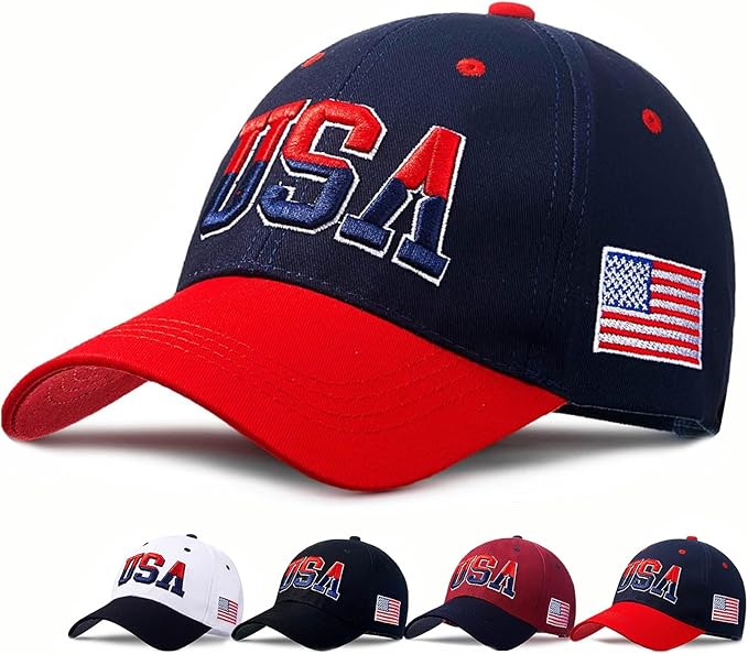 American Flag Patriotic Baseball Cap | Embroidered USA Flag 100% Cotton Adjustable Hat for Men & Women