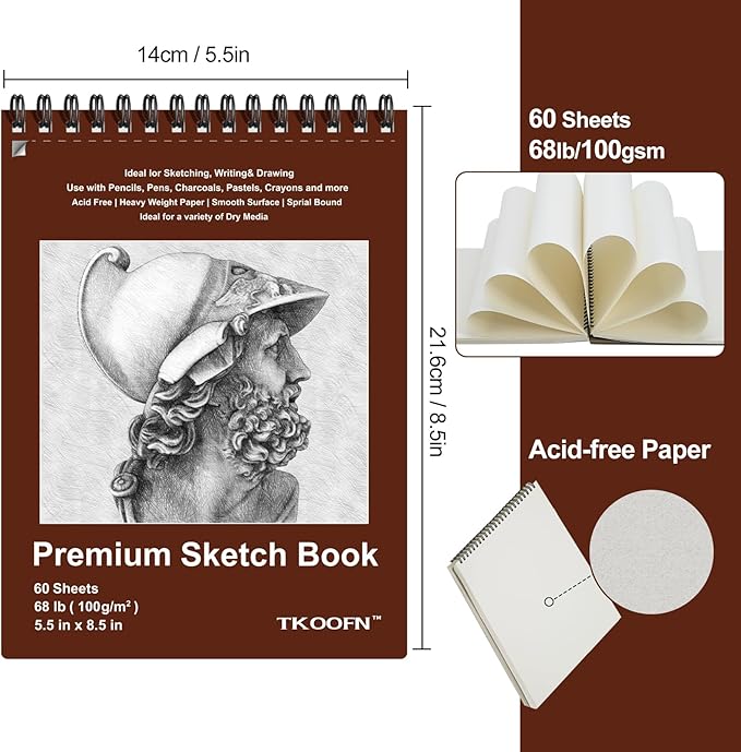 TKOOFN 5.5" x 8.5" Sketch Book, 300 Sheet Top Spiral Bound Premium Sketchbook - Image 2