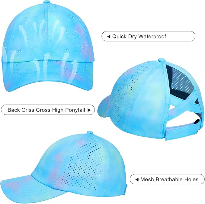 Little Girls Criss Cross Ponytail Hat Toddler Reflective Baseball Cap Kids Quick Dry Summer Sports Hats Age 3-8