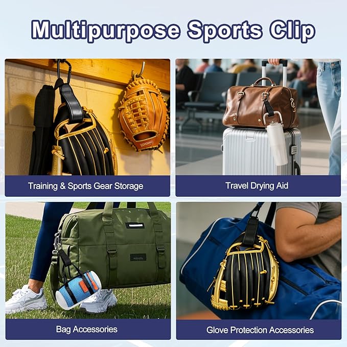 Adjustable Baseball Glove Clip 2 Pcs Premium Holder for Bag with Hanging Loops Sports Training Gear Protection Accessory Strap Travel Accessories for Drying Baseball Glove Accessories Coach Gifts
