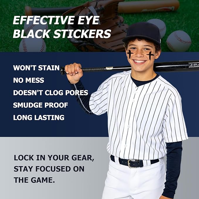 96 Pairs Eye Black Stickers, Sports Face Cross Eyeblack Sticker for Baseball Football Softball Themed Party Birthday Party Supplies