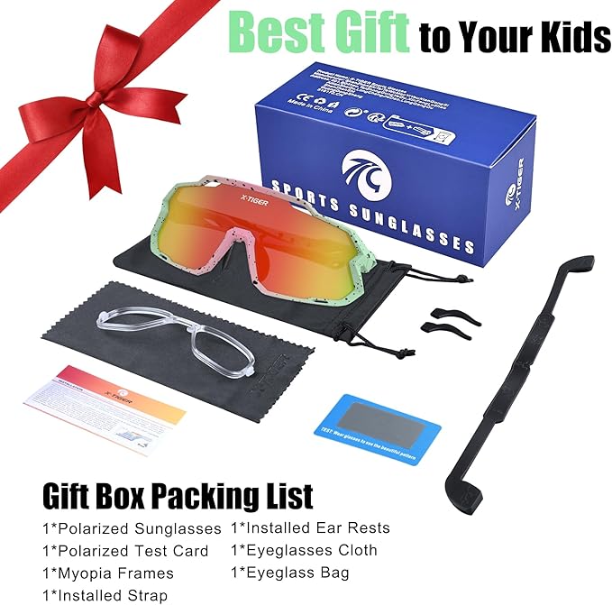 X-TIGER Kids Sunglasses Polarized Youth Baseball Sunglasses for 8-14 boys girls UV400 Sports Softball Cycling Glasses