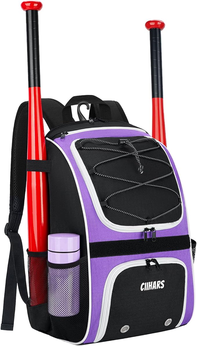 Youth Baseball Bag - Baseball Backpack Bat & Glove Holder, T-Ball & Softball Equipment & Gear,Large Main Compartment for Helmet & accessories, Fence Hook，Insulation Pocket