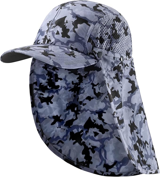 BASSDASH UPF 50+ Foldable Fishing Hat Baseball Cap with Removable Neck Flap Portable for Men Women Golf Hiking