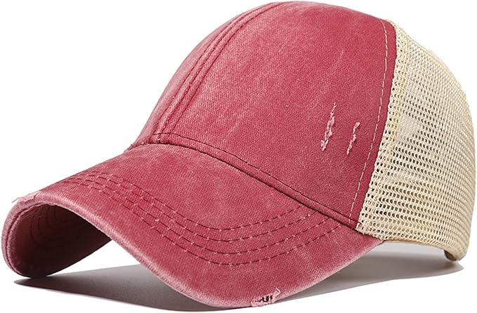 Criss Cross Hat Washed Distressed Baseball Cap Ponytail Hat High Messy Bun Ponycap for Women