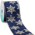 CT CRAFT LLC Navy Satin Gold Snowflake Wired Ribbon 2.5 Inch x 10 Yards by CTCRAFTLLC