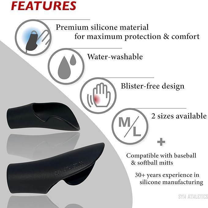 Catcher's Thumb Guard for Baseball & Softball in 2 Sizes (Adult/Youth) - Silicone Protective Shield Catching Training Aid Glove Padding Accessory Gear Protector for Palm Hand Injury & Sting Prevention