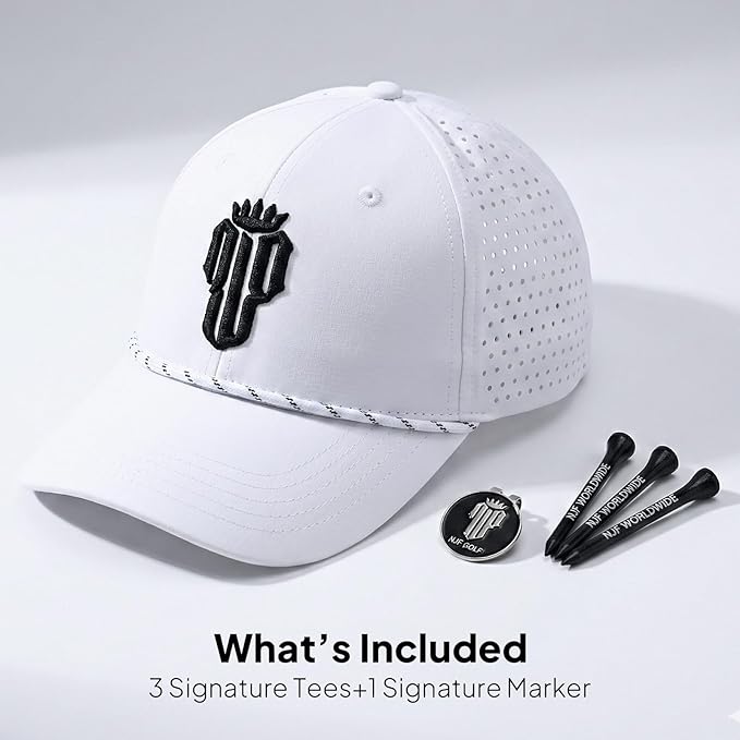 NJF Golf Hat Men - Breathable Mens Golf Hats, Adjustable Rope Hook and Loop Style Cap, Convenient Cap with Tee Holder