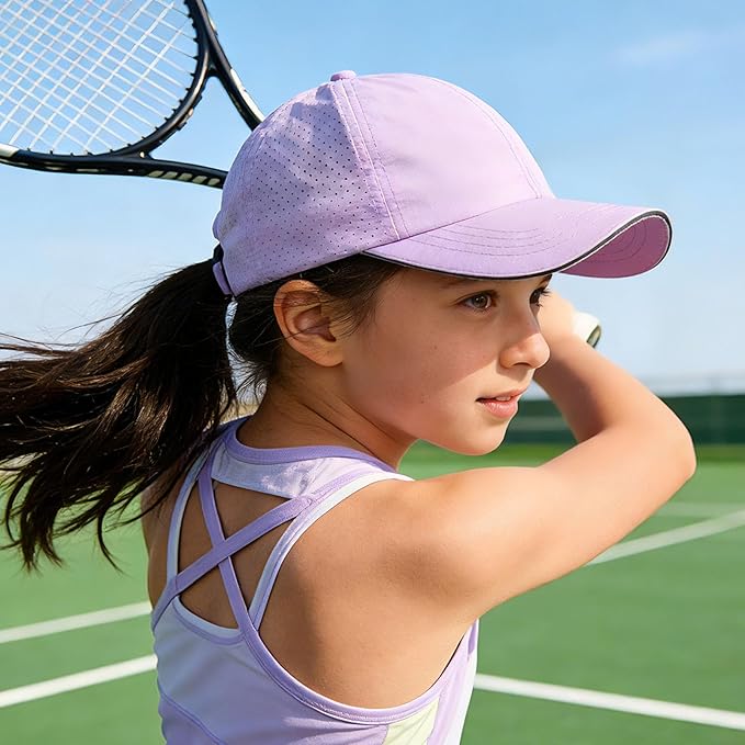 Girls Criss Cross Ponytail Hat Mesh Baseball Cap Kids Quick Dry Ponycap Hats Outdoor Summer Sports Hat Age 7-12