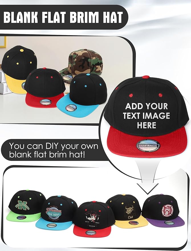 10 Pack Blank Snapback Hats for Men Flat Brim Hats Baseball Caps Bulk