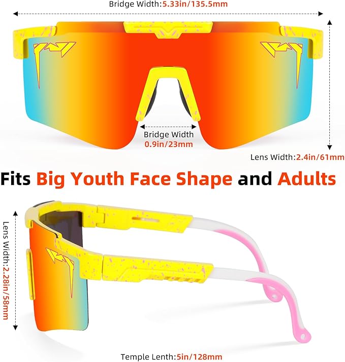 2-Sizes Kids Youth Baseball Sunglasses Men Women Vipers Sunglasses Softball Boys Girl True Polarization &UV Protection