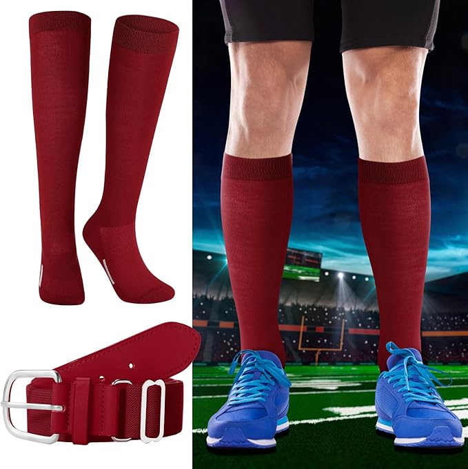 Haysandy Baseball or Softball Sock and Belt Combo Set 3 Football Baseball Socks with Softball Belt for Youth Boys Kids