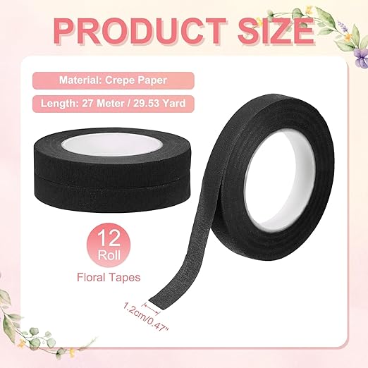 MECCANIXITY 12 Rolls Floral Tapes, 30 Yard x 1/16 in Florist Crepe Flowers - Image 2