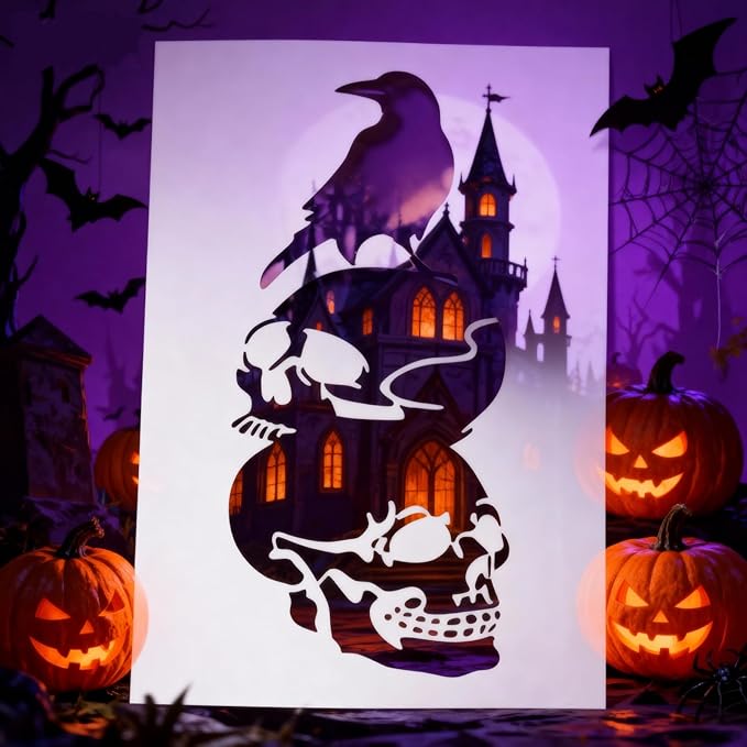 TIAMECH A4 Reusable Halloween Crow Skull Stencil - Image 5