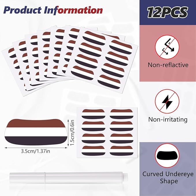 Sumind 48 Pairs Eye Strips Breathable Sports Eye Stickers with 1 White Pencil for Baseball Football Softball Fans on Game Day (Red,White,Blue)