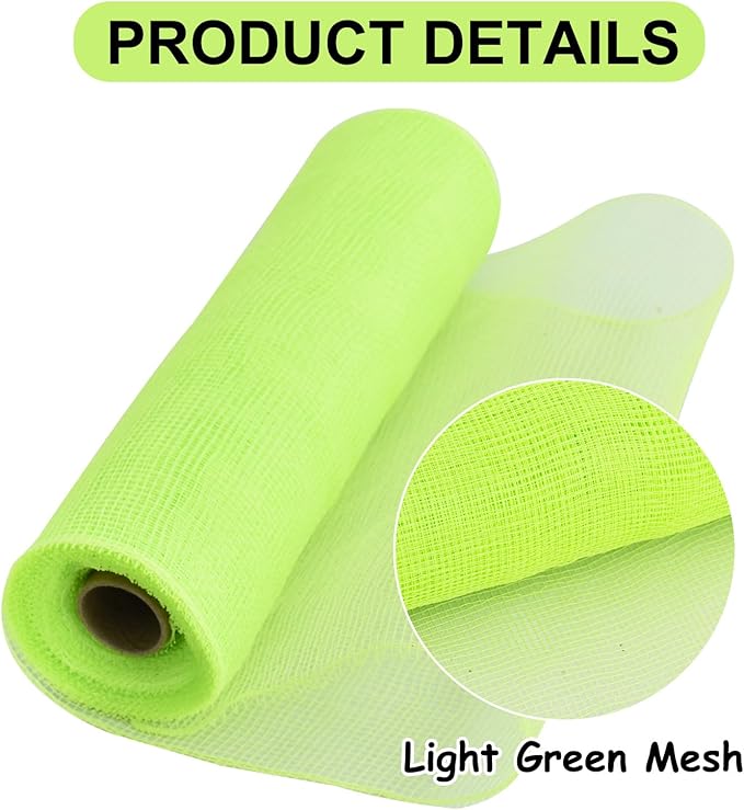 TONIFUL 2 Rolls 10 Inch Light Green Decorative Mesh Ribbbon Rolls, Fabric Mesh - Image 3