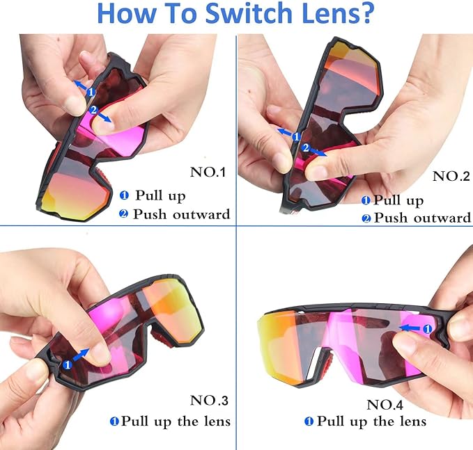 Sports Sunglasses Cycling Glasses Pink Polarized Glasses Baseball glasses with 3 lenses,Fishing,Ski Running Golf