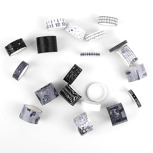 Dizdkizd Black and White Washi Tape Set, 20 Rolls Gothic Aesthetic Japanese - Image 8