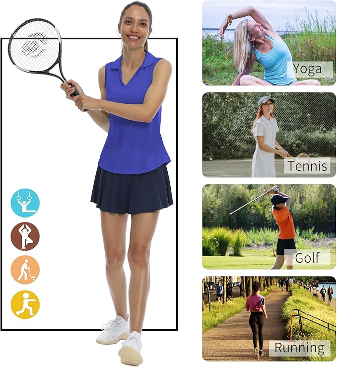 LastFor1 Women's Sleeveless Polo Golf Shirts Quick Dry 50+ UV Protection V-Neck with Collar Lightweight Tennis Tank Tops