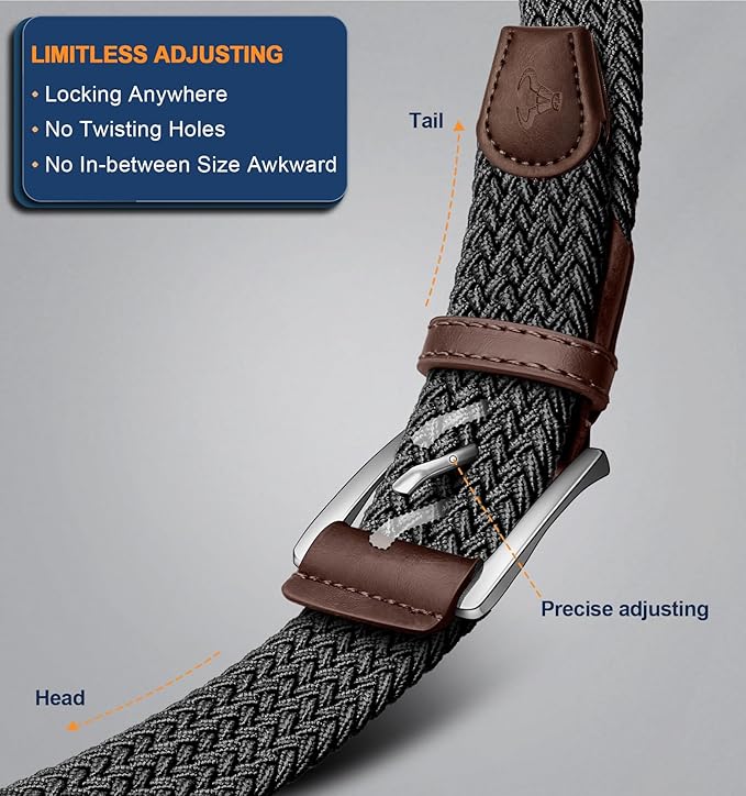 BULLIANT Belt for Men 2Pack,Mens Gift Stretch Braided Web Belt Elastic for Casual Golf Jeans,1 3/8"