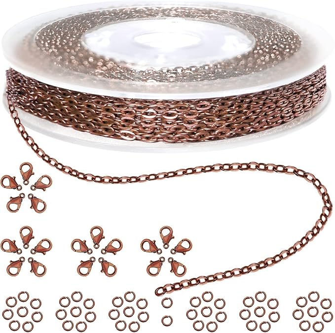 Jishi 33ft Link Cable Chain Roll 2mm, Copper Plated Iron Metal Rolo Necklace by Jishi
