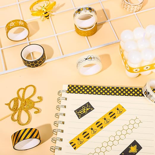 Whaline 12 Rolls Bee Washi Tape Foil Gold Honey Bee Washi Masking Tape 15mm - Image 5
