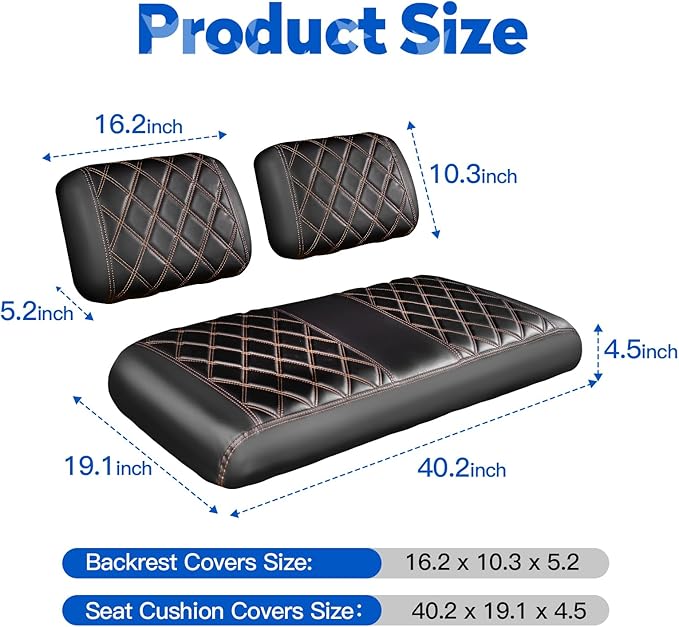 NOKINS Golf Cart Seat Covers Fit Club Car DS Pre-2000 OEM Standard Seat Cushion, Golf Cart Vinyl Diamond Front Seat Covers, Soft/Scratch-Resistant/No Stapler Needed