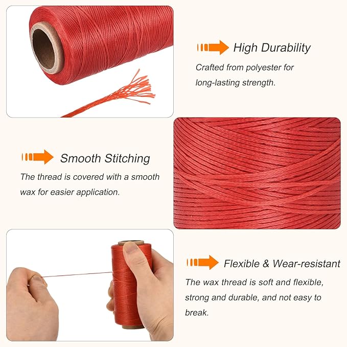 MECCANIXITY Waxed Thread, 284 Yard 0.8mm 150D Flat Wax Thread Polyester Waxed - Image 3