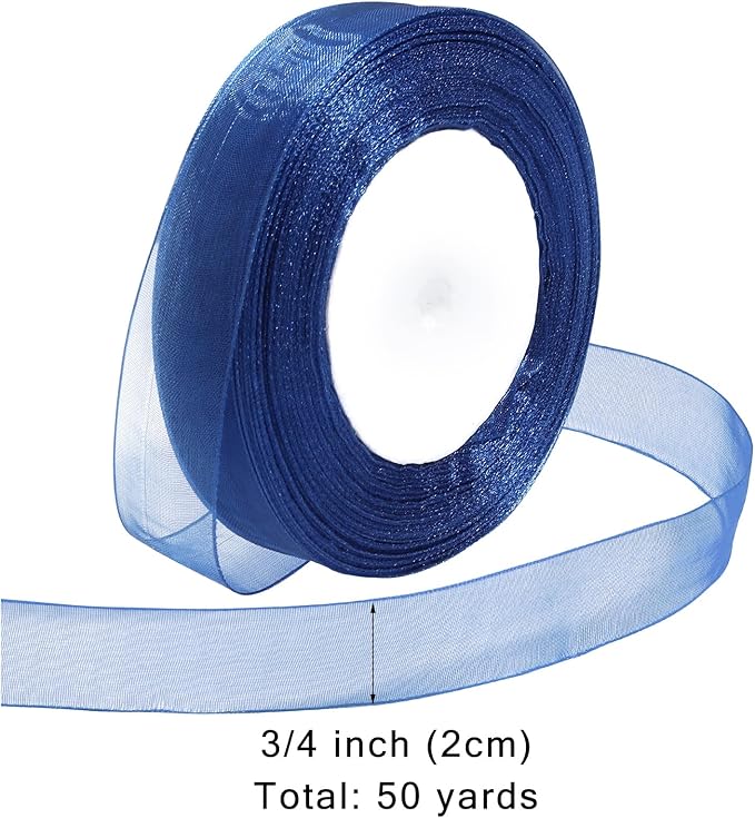 Ribbon for Gift Wrapping 3/4 inch Blue Sheer Organza Ribbon for Flower Bouquet - Image 2