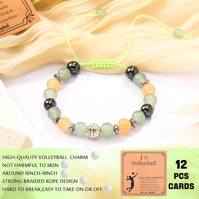 12 Set Sport Adjustable Beaded Bracelets Gifts Football Softball Soccer Volleyball Golf Basketball Hockey Bracelets for Women Men Adjustable Beaded Accessories