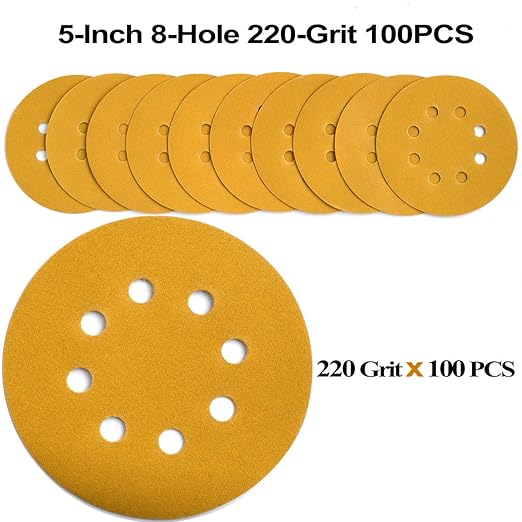 5-Inch 8-Hole Hook and Loop Sanding Discs 220-Grit Random Orbit Sandpaper - Image 3