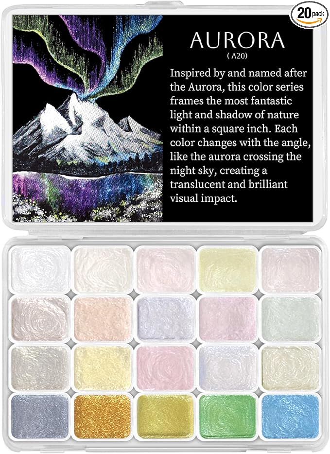 Mini Glitter Watercolor Paint Set, 20 Colors Shimmer Metallic Watercolour by CraftyManor