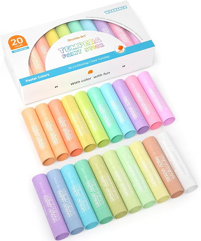 Shuttle Art Tempera Paint Sticks, 20 Pastel Colors, Solid Tempera Paint by ShuttleArt