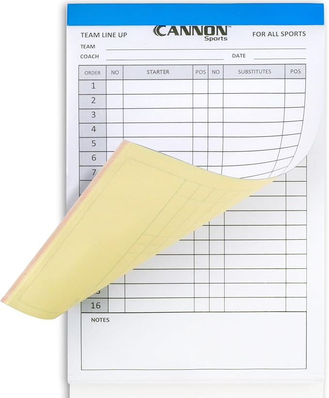 Cannon Sports Baseball Softball Lineup Cards - 36 Games, 16 Player Roster, 4-Part Carbon Copies - Lineup Sheets for Baseball/Softball