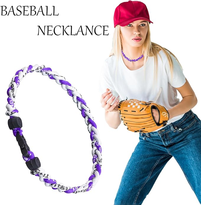18inch Baseball Necklace,Fashion Tri-Braided Rope Tornado Necklace for Sports Fan