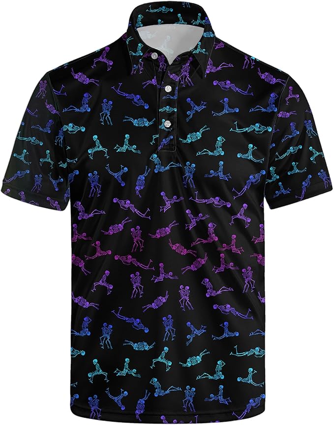 Golf Polo Shirts for Men Funny Print Short Sleeve Golf Shirts Performance Golf Polos