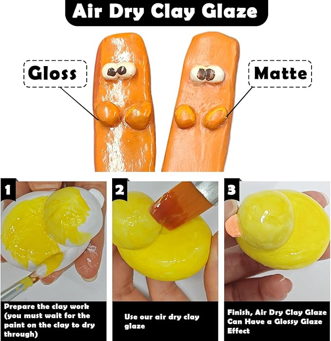 EIGTWEN 100ml Air Dry Clay Glaze and 29pcs Clay tools kit, Gloss Clay Varnish - Image 2