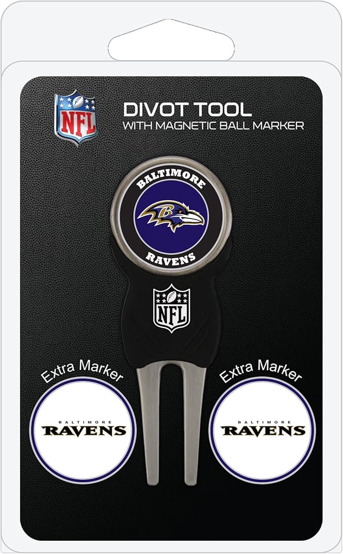 Team Golf NFL Divot Tool with 3 Golf Ball Markers Pack, Markers are Removable Magnetic Double-Sided Enamel